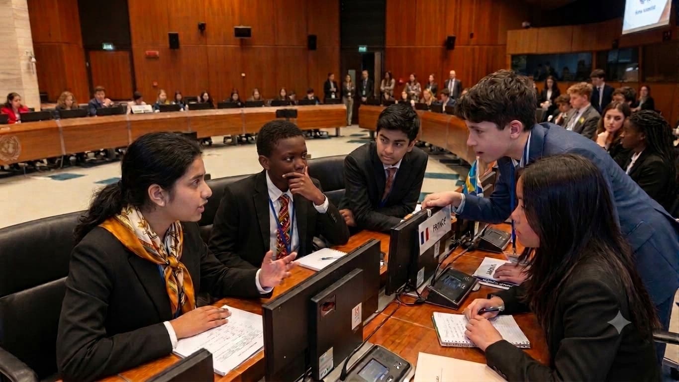 Jugendliche bei einer MMUN-Konferenz im Gespräch